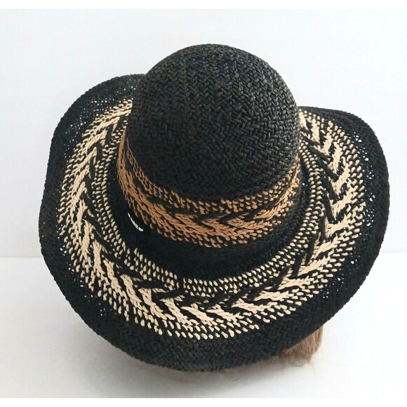 Barts Amsterdam Caledona Blk/Cream Straw Wide Brim Woven Sun Hat O/S main image 11